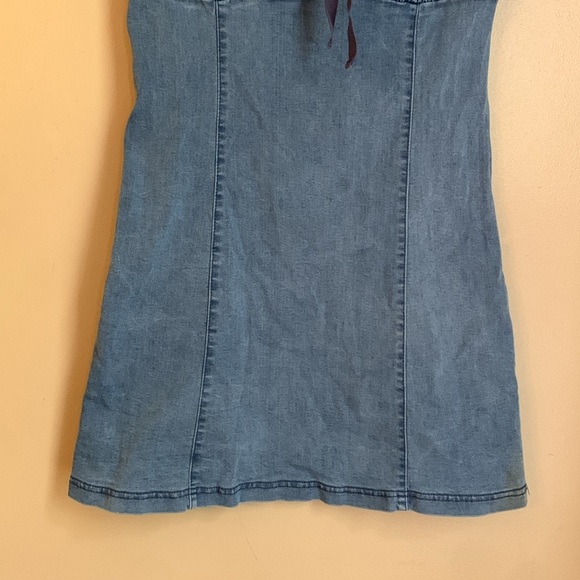 Urban Outfitters Nayda Denim jean Mini Dress Lace Up Sweetheart Neckline - Picture 5 of 11